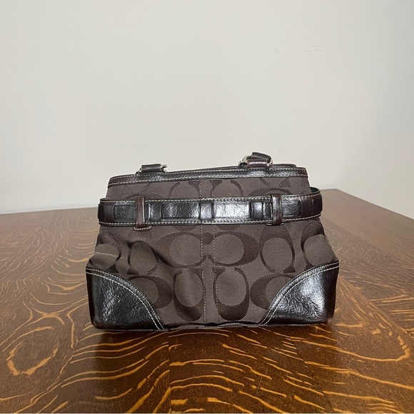 Coach Chocolate Brown Hampton Satchel with Python Snake Print Accent - Picture 4 of 14